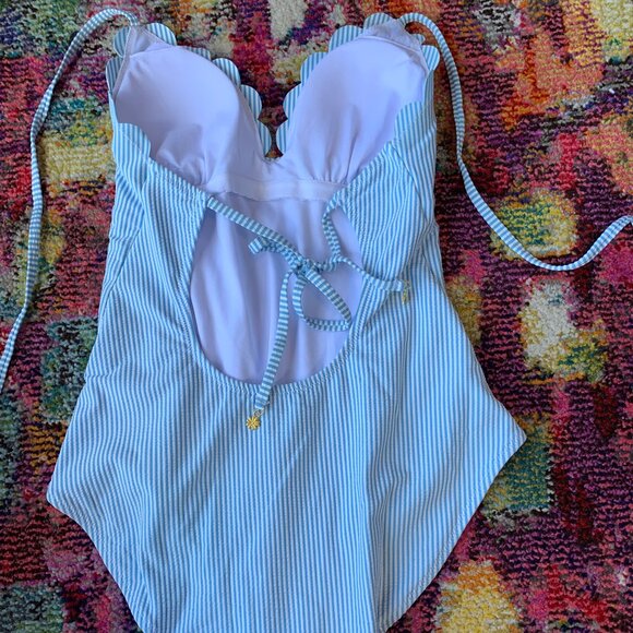 White and Blue Stripped Swimsuit - Picture 2 of 4